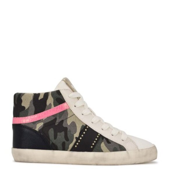 Nine West Green Camo Black Pink Distressed High Top Stunnah Sneakers SZ 7 NIB - Picture 1 of 14